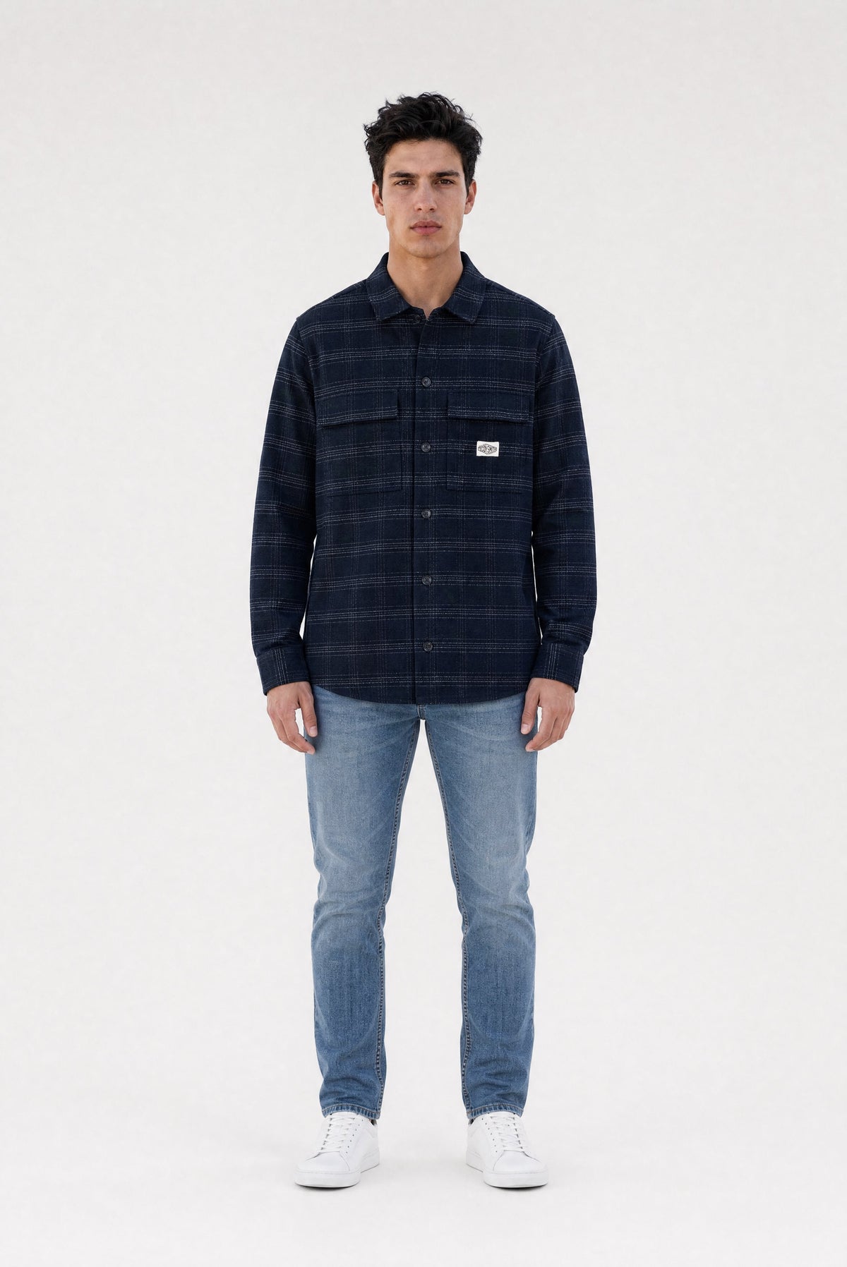 Chemise à carreaux C-LUIS ML DARK NAVY - 1