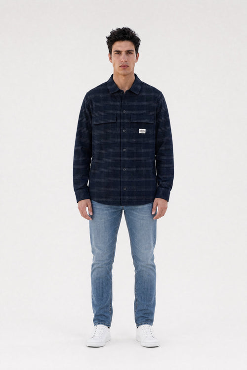 Chemise à carreaux C-LUIS ML DARK NAVY - 1