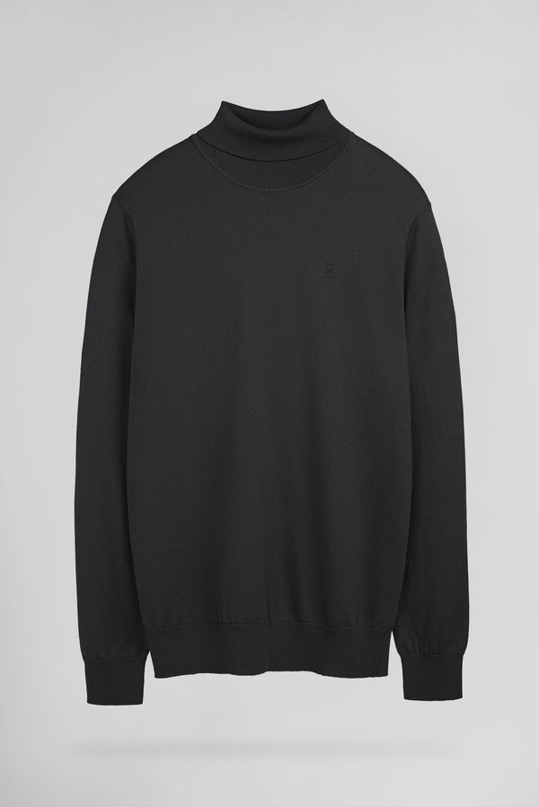 Pull ajusté col roulé P-MARCELLUS MELANGE BLACK - 1