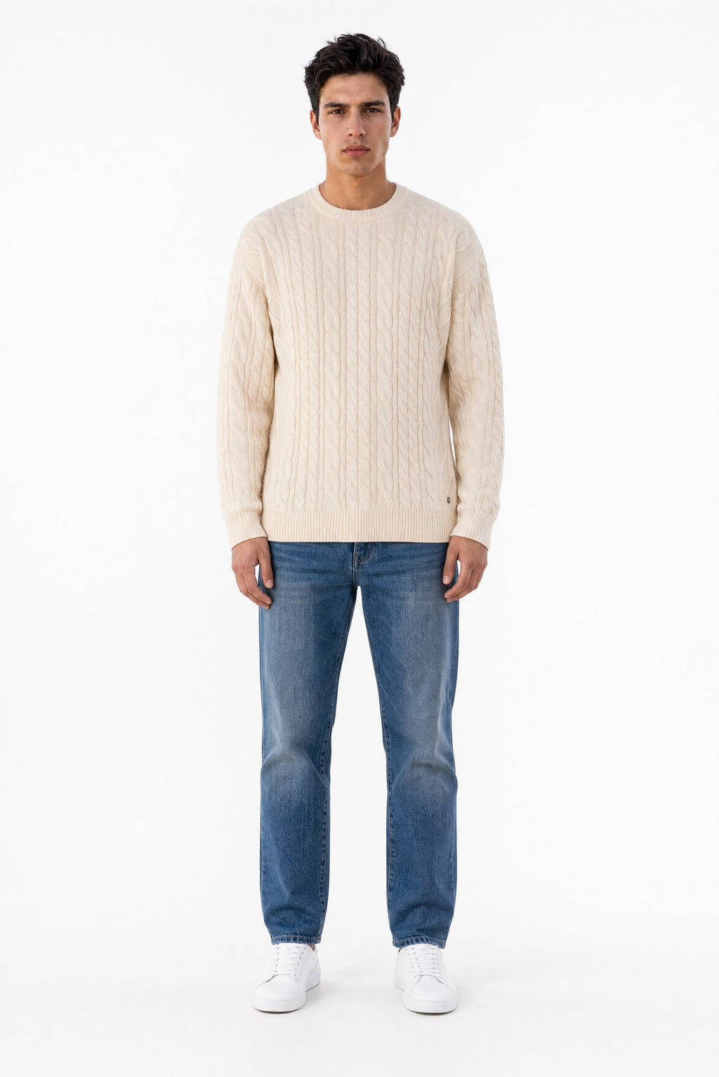Pull col rond maille torsadée P-ARON CREAM - 1