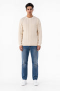 Pull col rond maille torsadée P-ARON CREAM - 1