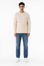 Pull col rond maille torsadée P-ARON CREAM - 1