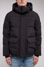 Blouson col montant à capuche amovible B-ELWIN NOIR - 1