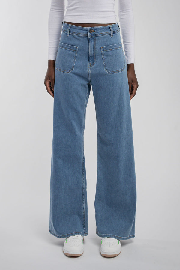 Jean flare taille haute P-JOSEFA 4PP DE FRIPP/INDIGO CLAIR - 1