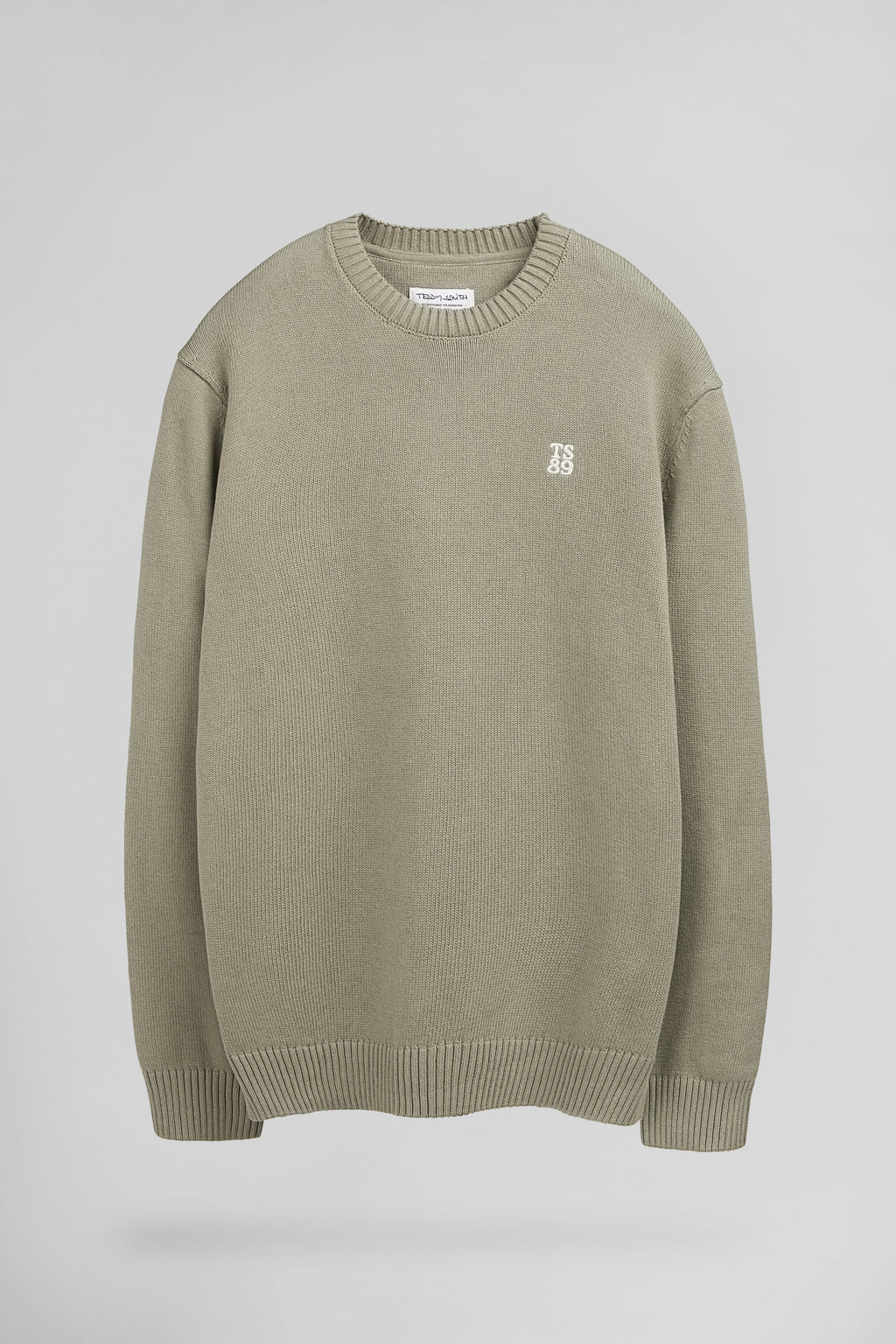 Pull en coton col rond P-JIMMY BLEACH KAKI - 1