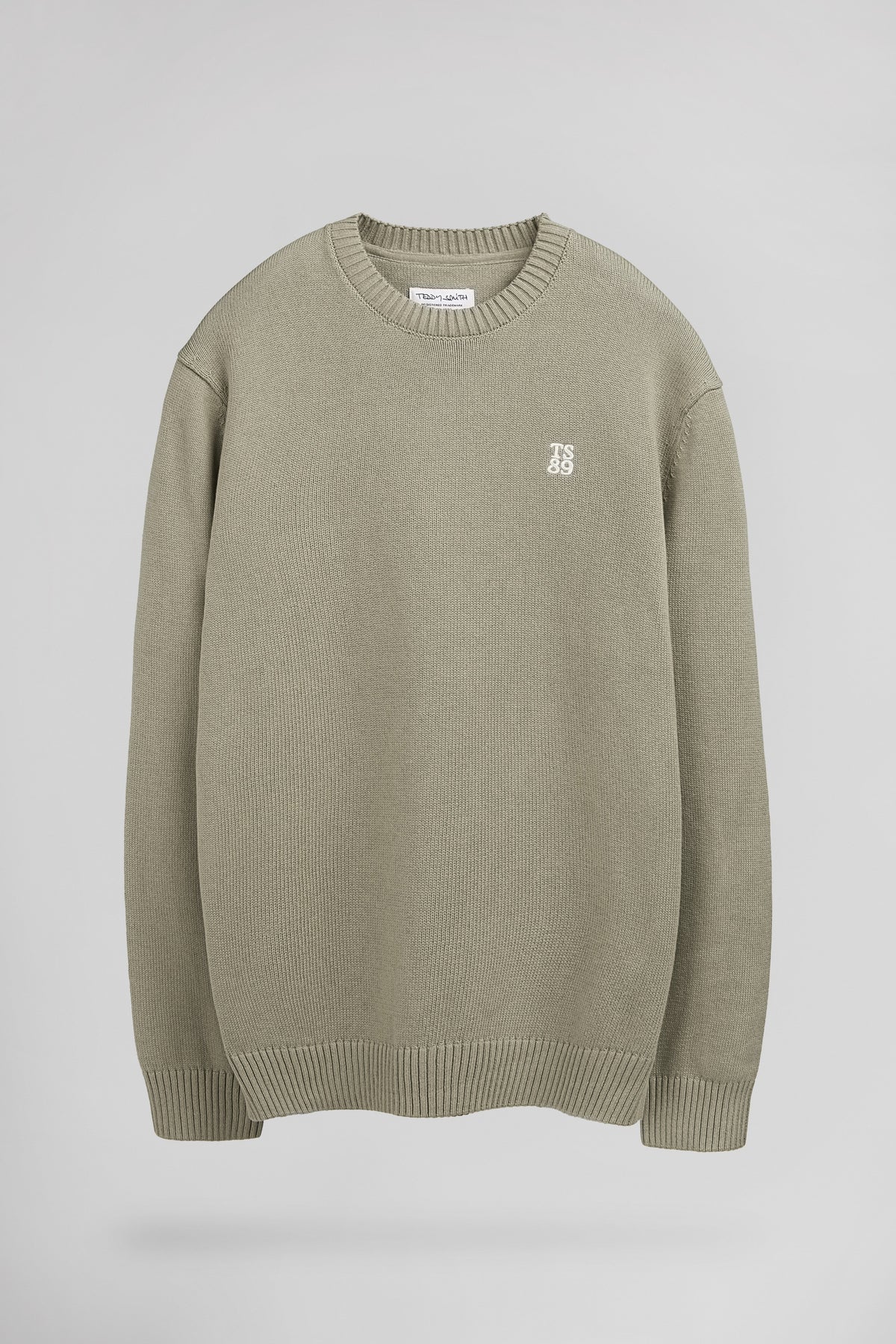 Pull en coton col rond P-JIMMY BLEACH KAKI - 1