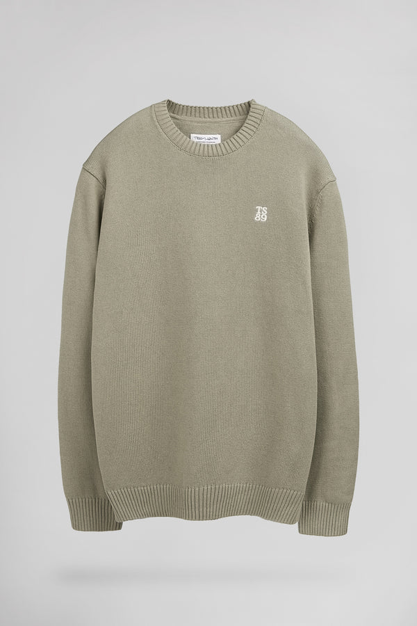 Pull en coton col rond P-JIMMY BLEACH KAKI - 1