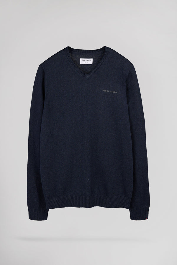 Pull ajusté col V PULSER 4 TOTAL NAVY CHINE - 1
