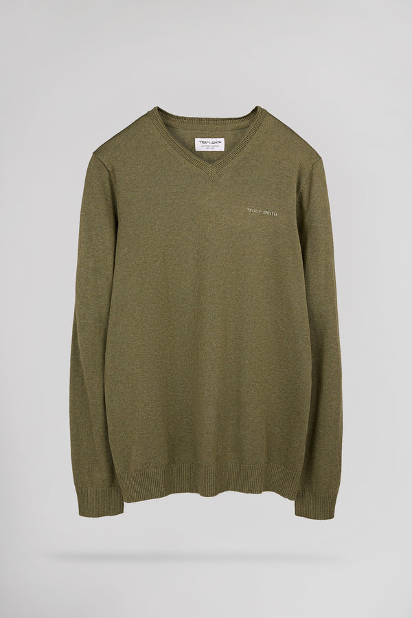 Pull fin ajusté col V PULSER 4 DUSTY KAKI CHINE - 1