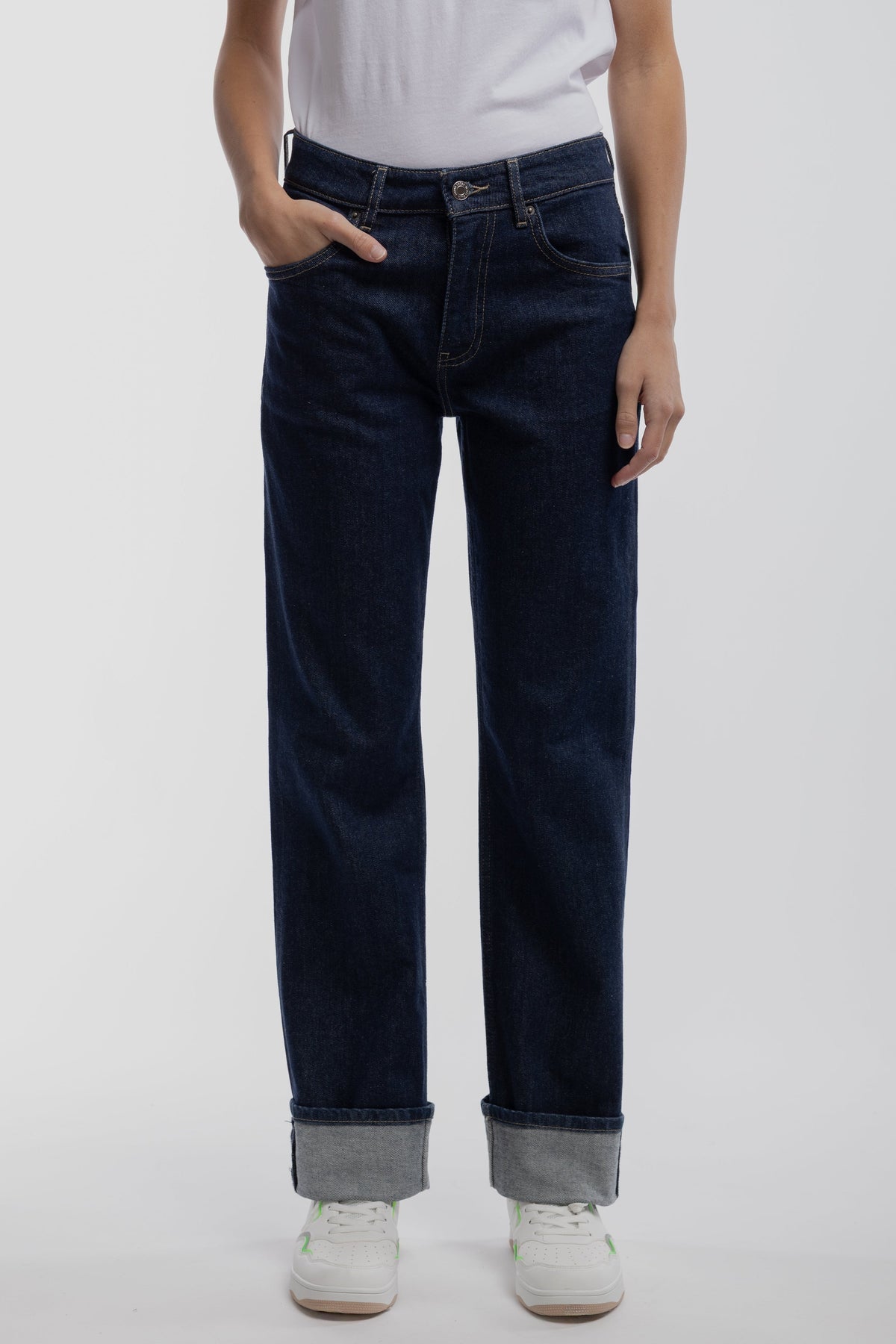 Jean bas raccourci BOYFRIEND DARK BLUE - 1