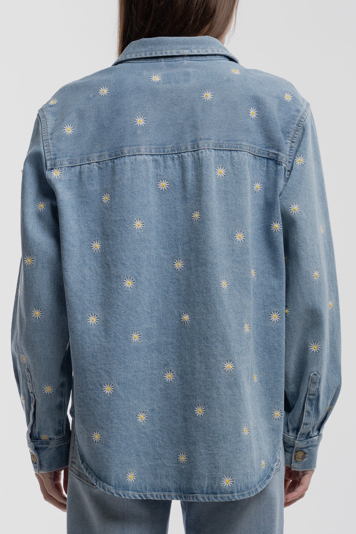 Chemise jeans broderie fleur C-FLOWER ML FRIPP/INDIGO CLAIR - 2