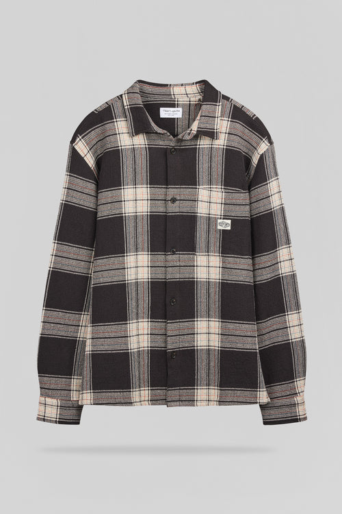 Chemise à carreaux C-STRUCTURE ML MARRON FONCE - 1