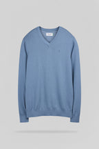 Pull ajusté col V P-MARTIN BLEU MINERAL - 1