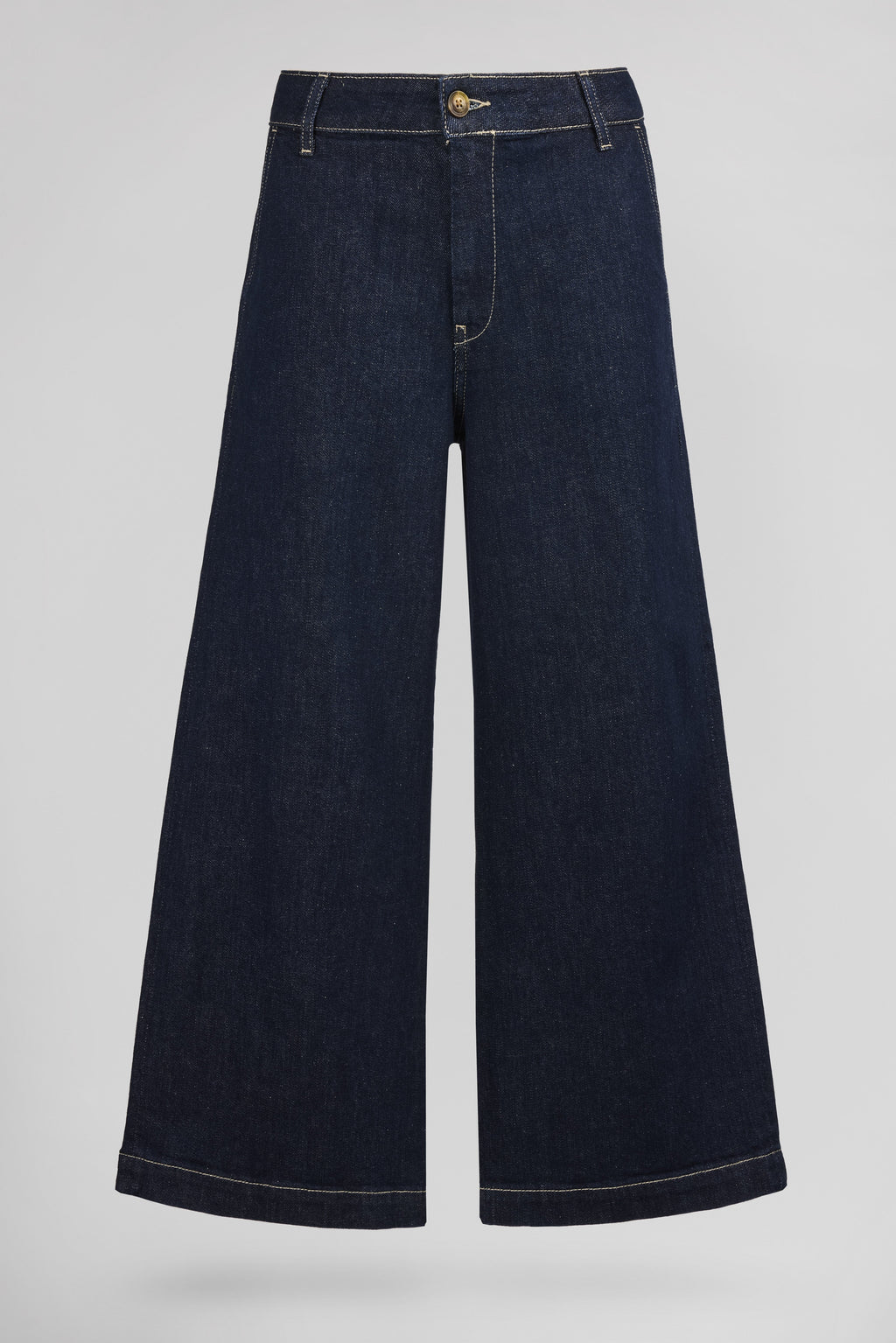 Jean large 7/8 ceinture tissu amovible P-LOUISA CROPPE DARK BLUE - 1