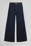 Jean large 7/8 ceinture tissu amovible P-LOUISA CROPPE DARK BLUE - 1