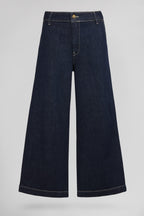 Jean large 7/8 ceinture tissu amovible P-LOUISA CROPPE DARK BLUE - 1