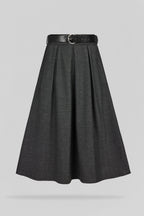Jupe mi-longue évasée J-DIANA MELANGE BLACK - 1