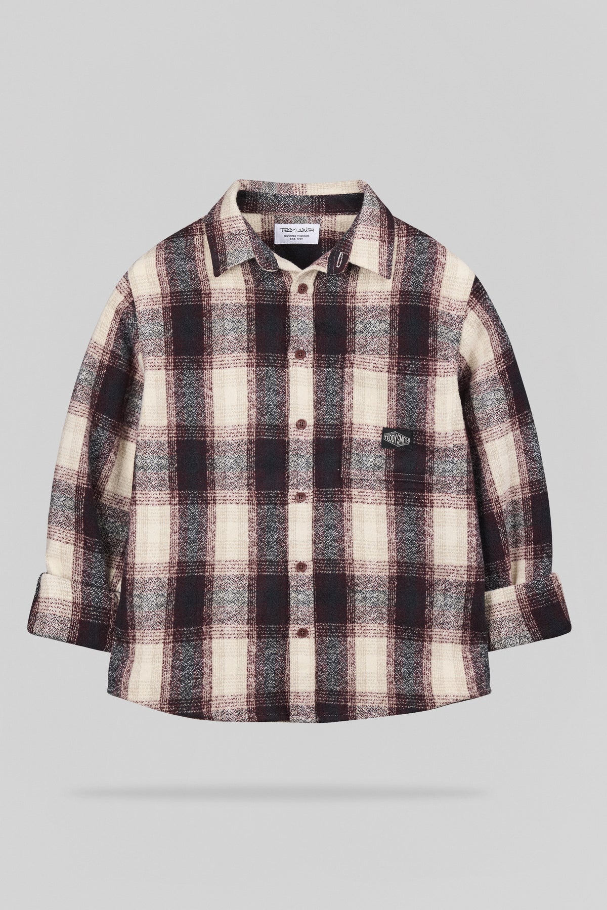 Chemise à carreaux C-VALENTIN ML JR BORDEAUX FONCE - 1