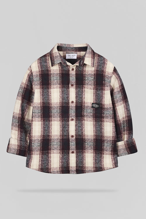Chemise à carreaux C-VALENTIN ML JR BORDEAUX FONCE - 1
