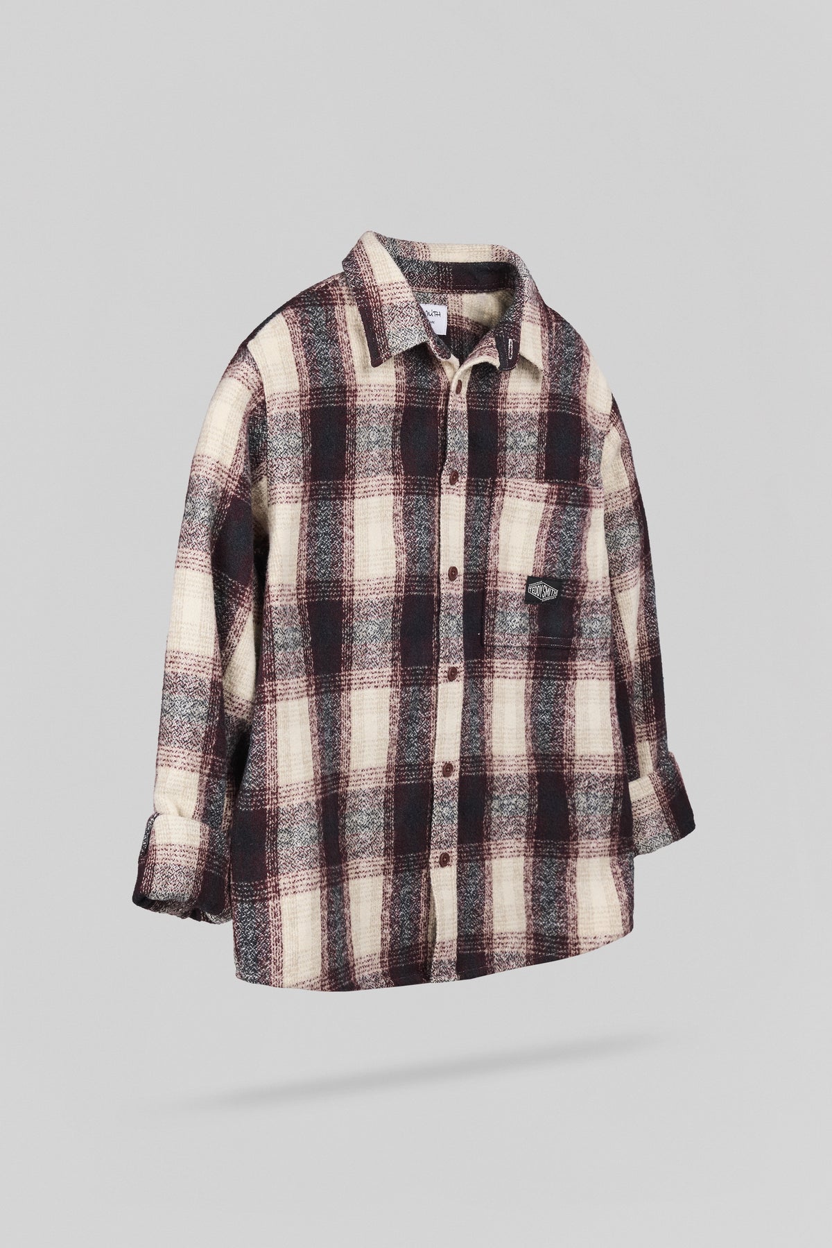 Chemise à carreaux C-VALENTIN ML JR BORDEAUX FONCE - 2