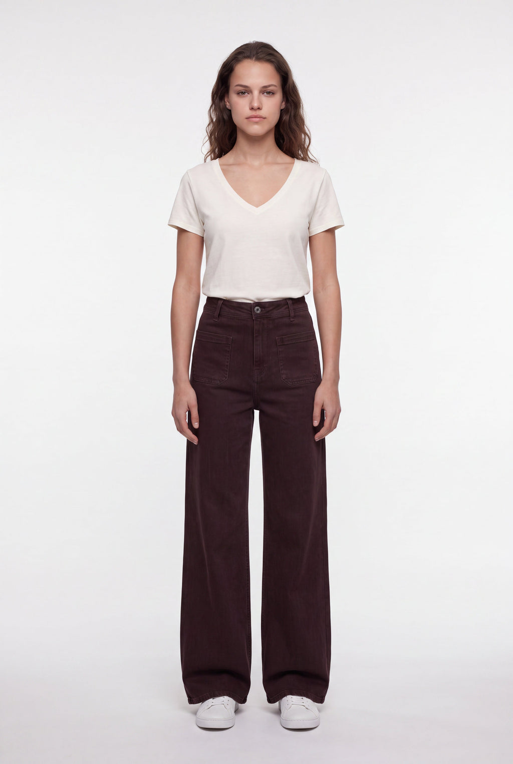 Jean flare taille haute P-JOSEFA 4PP DE MARRON FONCE - 1