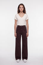 Jean flare taille haute P-JOSEFA 4PP DE MARRON FONCE - 1