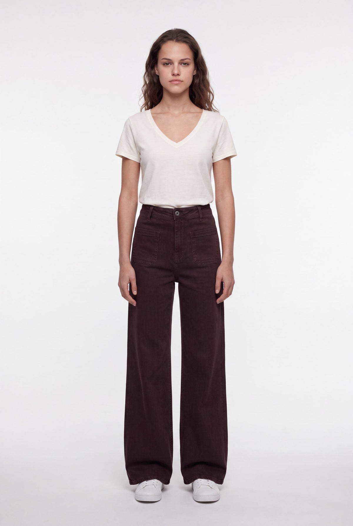 Jean flare taille haute P-JOSEFA 4PP DE MARRON FONCE - 1