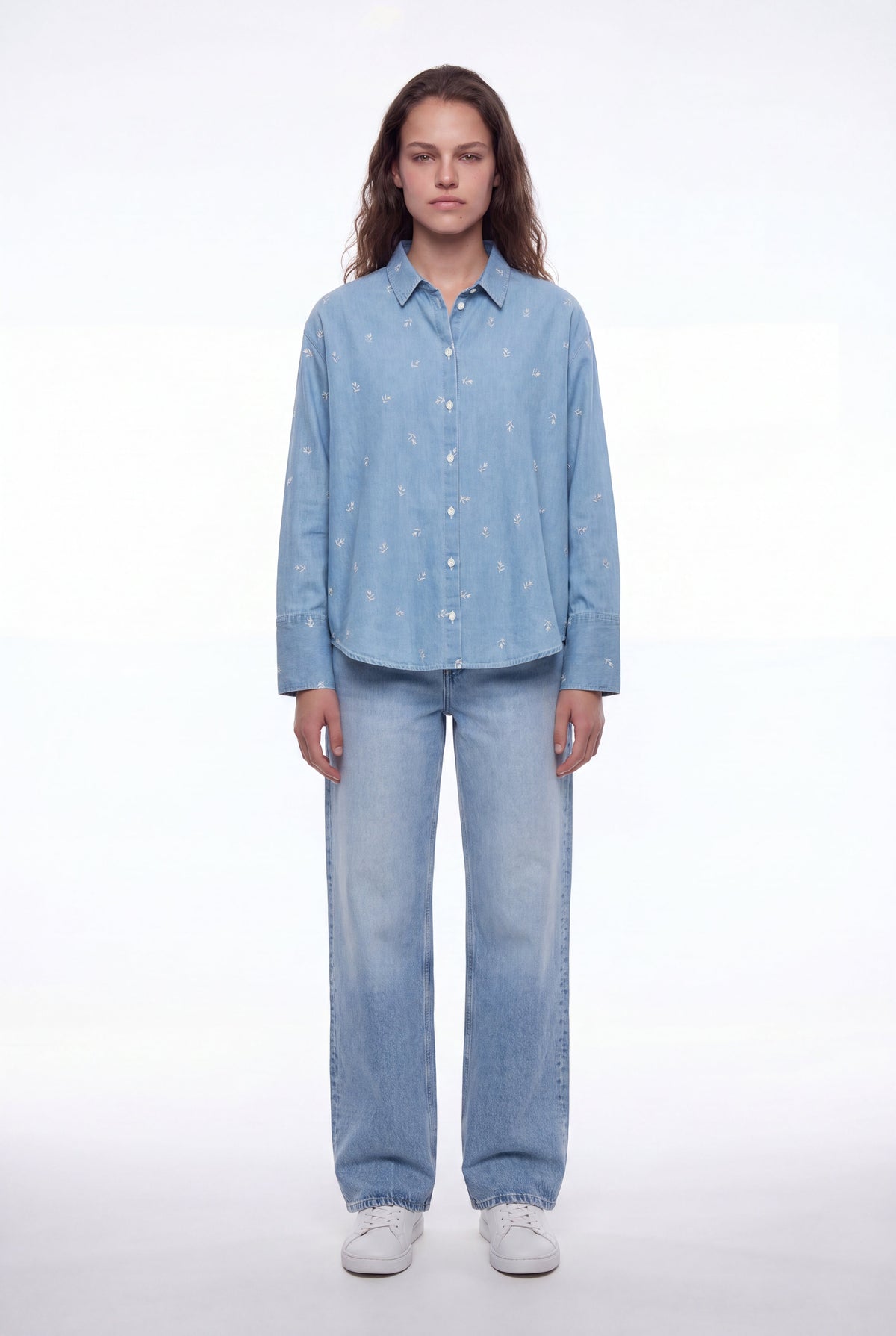 Chemise droite avec broderies C-ELIANE ML DENIM - 1
