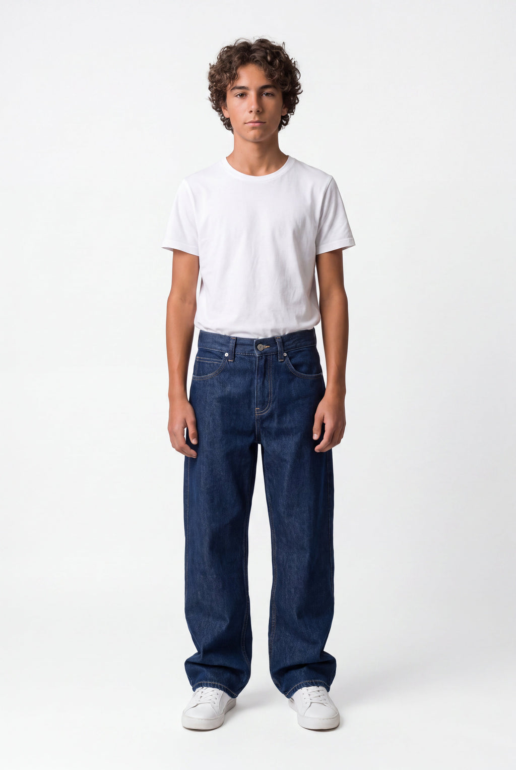 Jean droit denim pur coton MEMPHIS STRAIGH JR DARK BLUE - 1