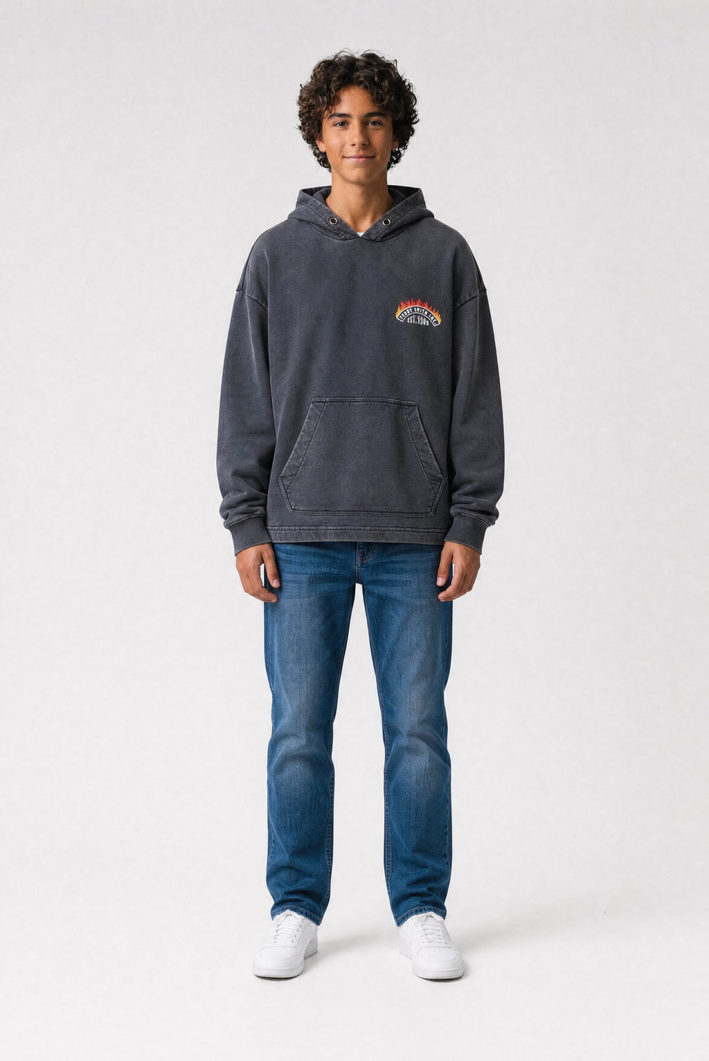 Sweat à capuche imprimé S-FEU HOODY JR NOIR - 1