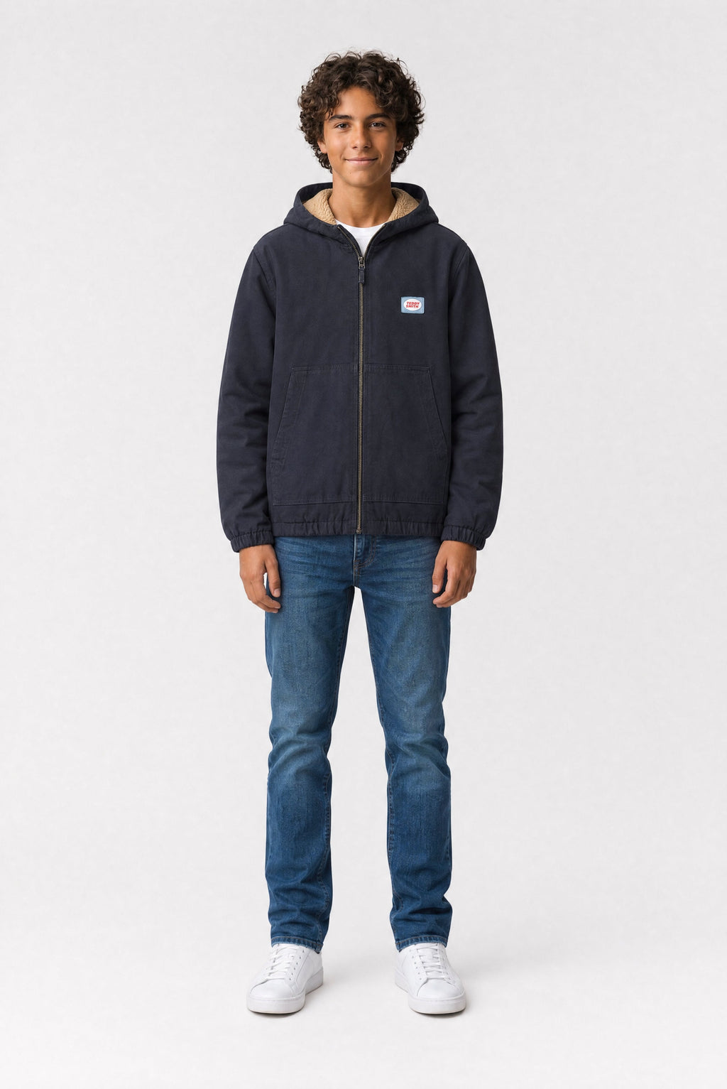 Blouson à capuche sherpa B-QUENTIN JR DARK NAVY - 1
