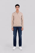Polo jacquard col zippé P-LYNN ML BEIGE LIN - 1